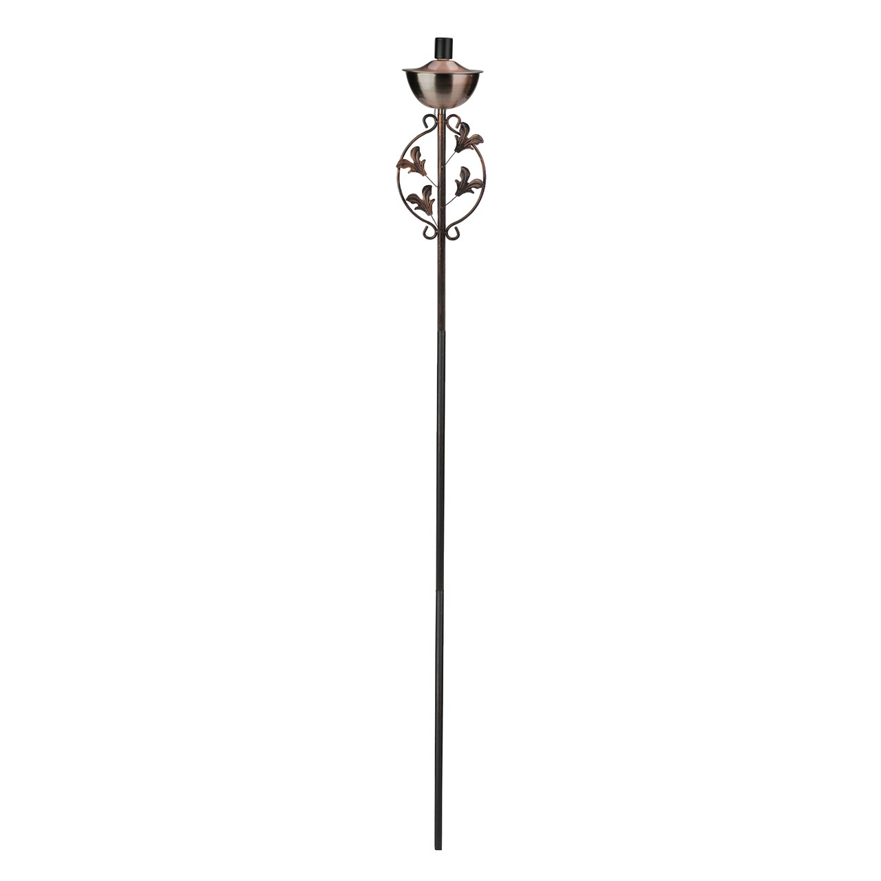 DAK 64.5" Brushed Copper Floral Motif Outdoor Patio Garden Oil Lamp Torch